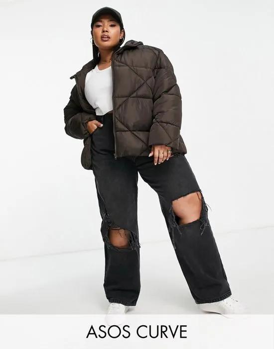 ASOS DESIGN Curve quilted puffer jacket in chocolate