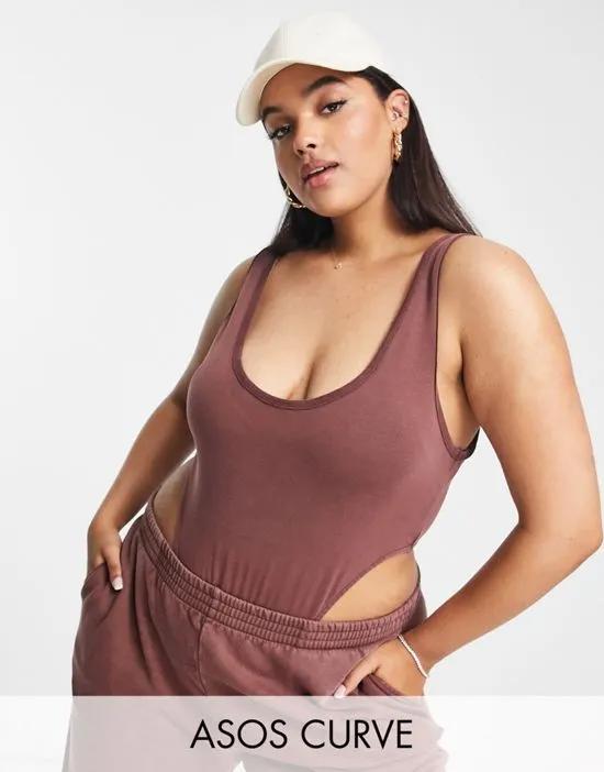 ASOS DESIGN Curve sleeveless washed bodysuit in brown
