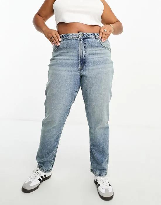 ASOS DESIGN Curve slim mom jeans in mid blue
