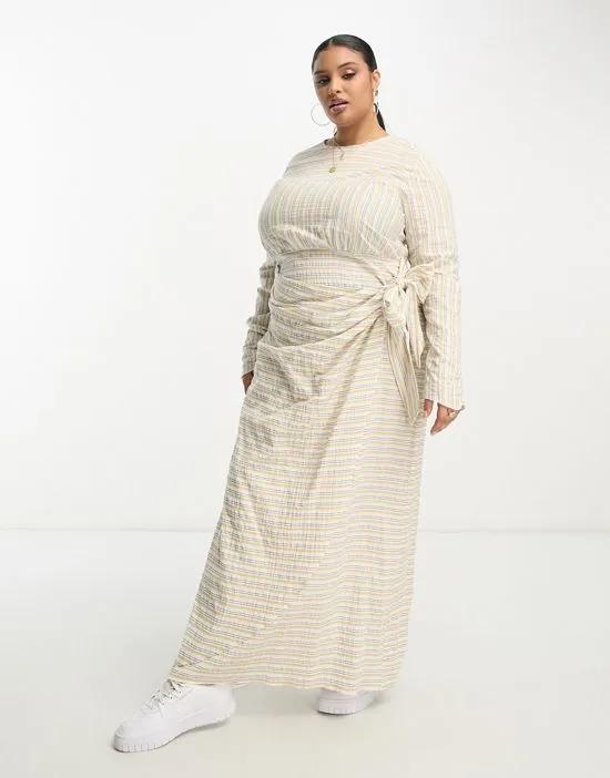 ASOS DESIGN Curve textured maxi dress with wrap skirt yellow stripe