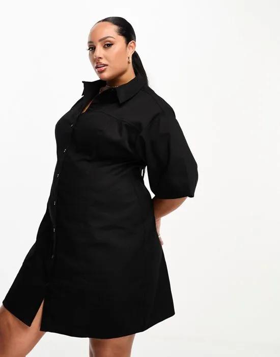 ASOS DESIGN Curve twill mini shirt dress in black
