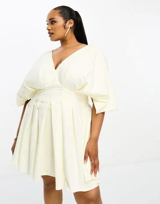 ASOS DESIGN Curve v neck structured mini dress in ivory