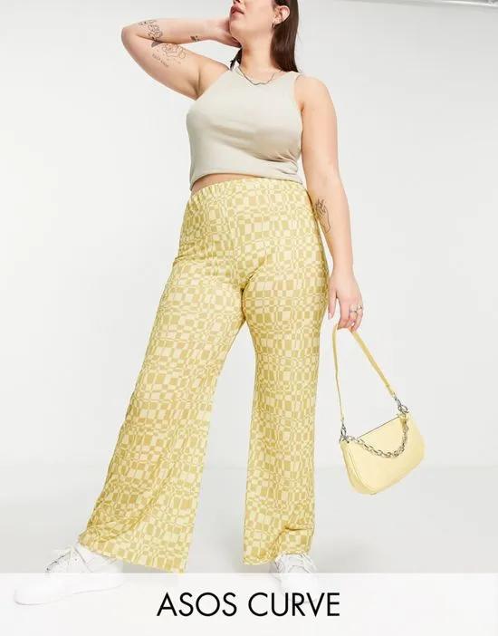 ASOS DESIGN Curve wide leg pants in cheesecloth in abstract check print
