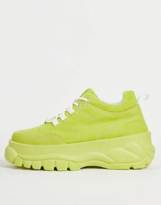 ASOS DESIGN Defy chunky flatform sneakers in lime drench