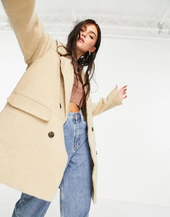 ASOS DESIGN double breasted coat in camel