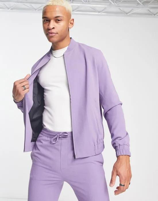ASOS DESIGN dressy bomber jacket in lavender - part of a set