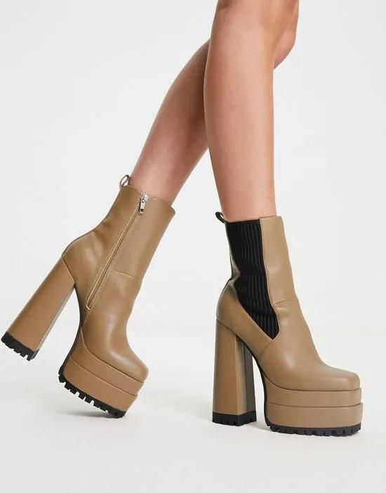 ASOS DESIGN Endgame high-heeled platform chelsea boots in tan
