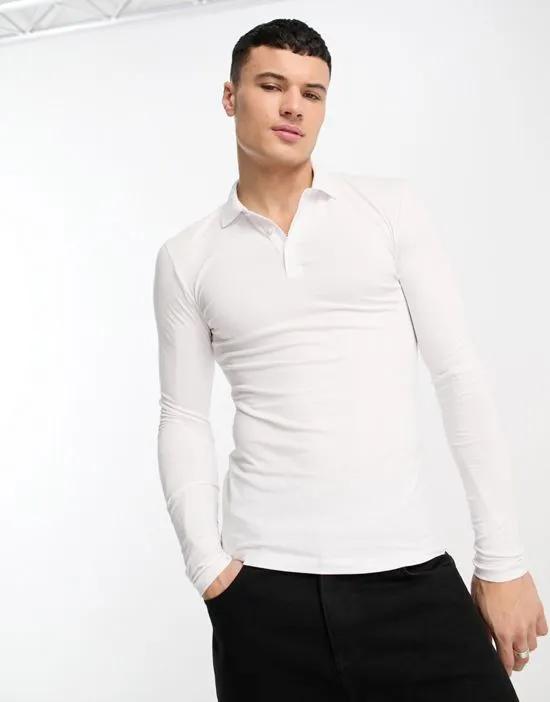 ASOS Design long sleeve muscle fit polo in white