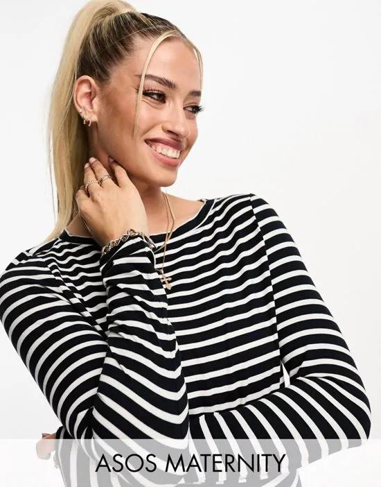 ASOS DESIGN Maternity long sleeve striped t-shirt in navy