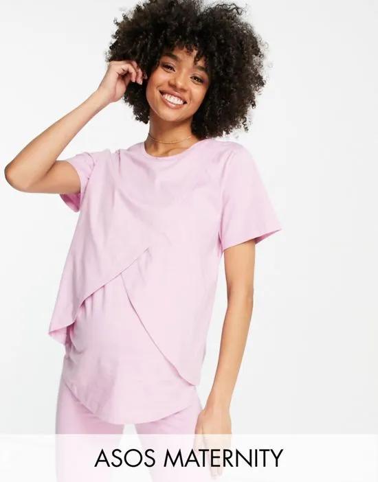 ASOS DESIGN Maternity mix & match cotton pajama nursing tee in pink - PINK