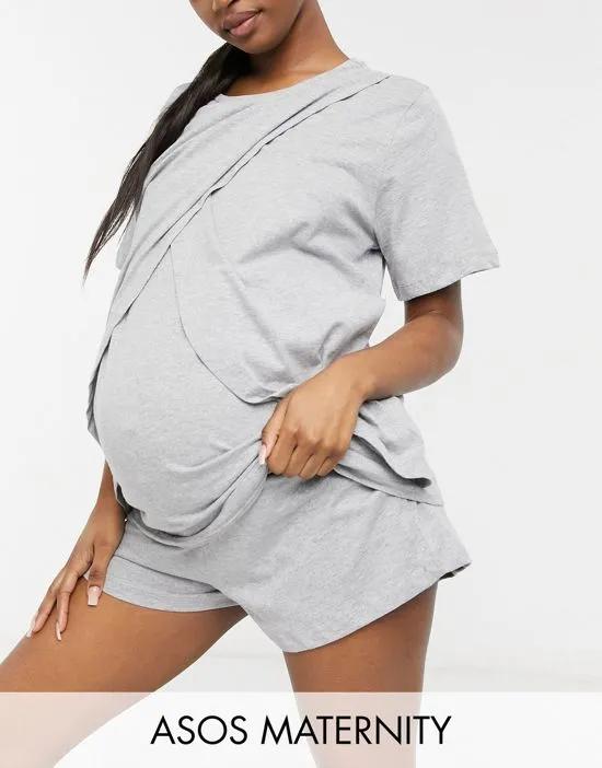 ASOS DESIGN Maternity mix & match jersey pajama short in heather gray