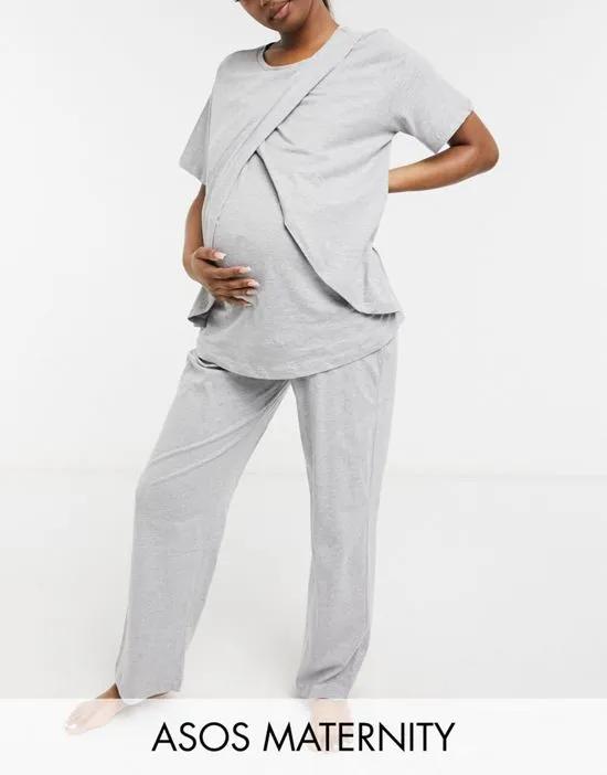 ASOS DESIGN Maternity mix & match straight leg jersey pajama pants in heather gray