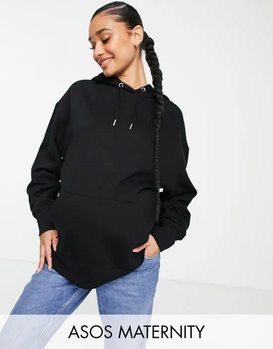 ASOS DESIGN Maternity oversized boyfriend hoodie in black