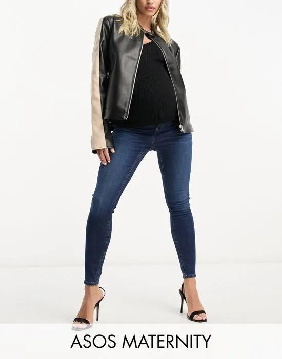 ASOS DESIGN Maternity ultimate skinny jean with over the bump band in dark blue