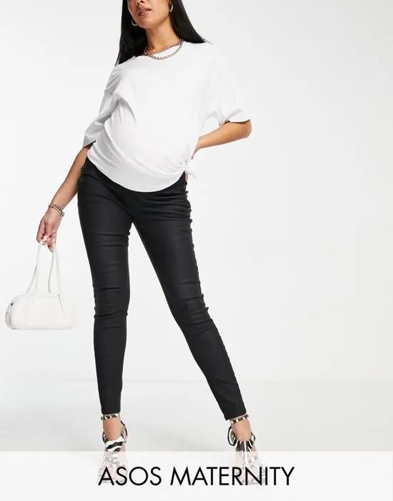 ASOS DESIGN Maternity ultimate skinny jeans in coated black