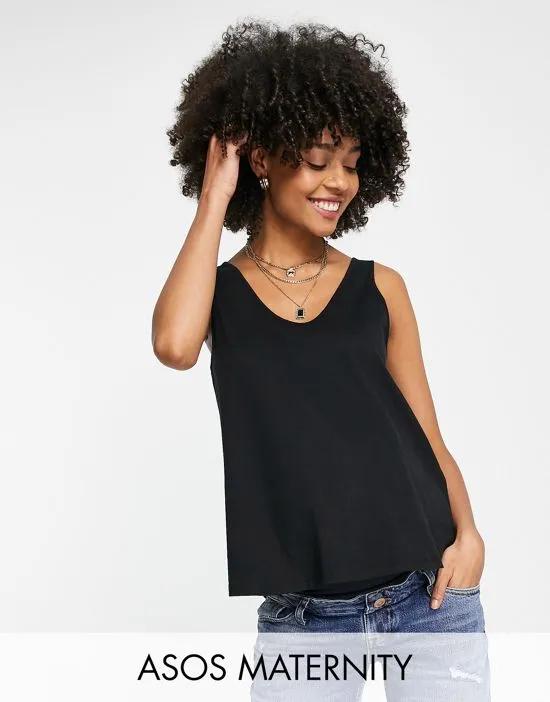 ASOS DESIGN Maternity ultimate tank top with scoop neck in cotton in black - BLACK