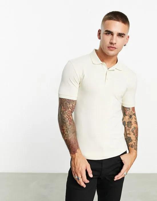 ASOS Design muscle fit polo in cream