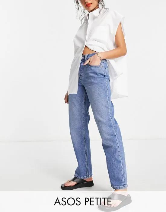 ASOS DESIGN Petite 90s straight jeans in mid blue