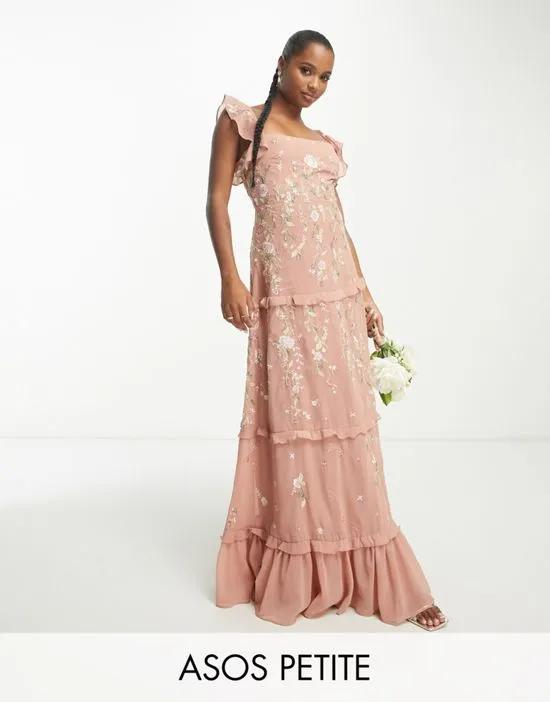ASOS DESIGN Petite Bridesmaid cami embellished maxi dress with embroidery in rose
