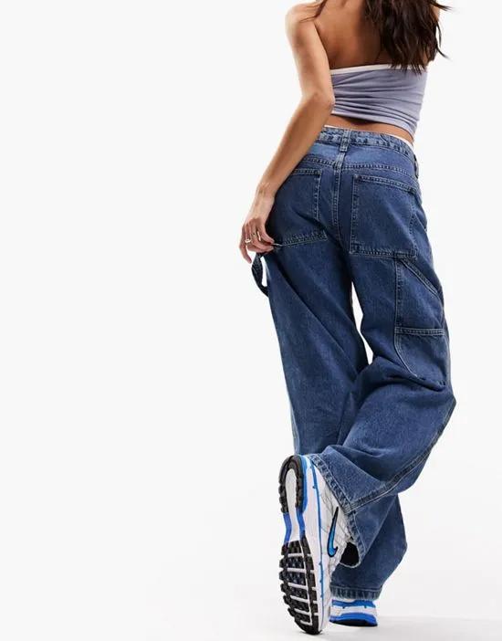 ASOS DESIGN Petite cargo jeans in mid blue