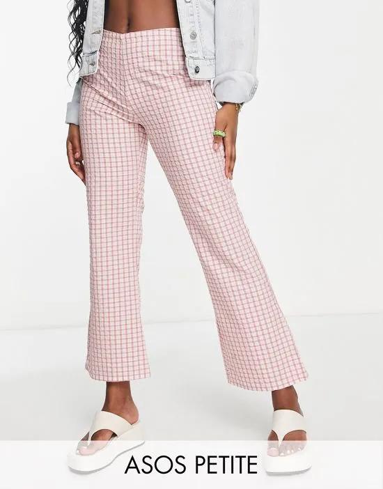 ASOS DESIGN Petite casual flare pants in pink check