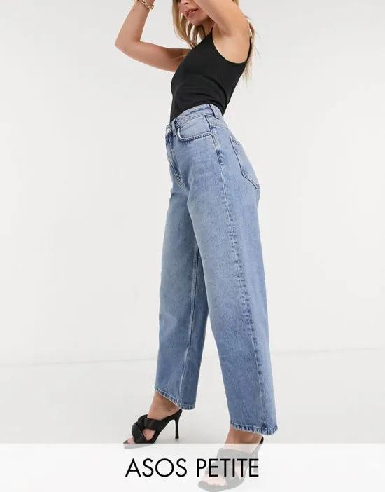 ASOS DESIGN Petite cotton blend high rise 'relaxed' dad jeans in brightwash - MBLUE