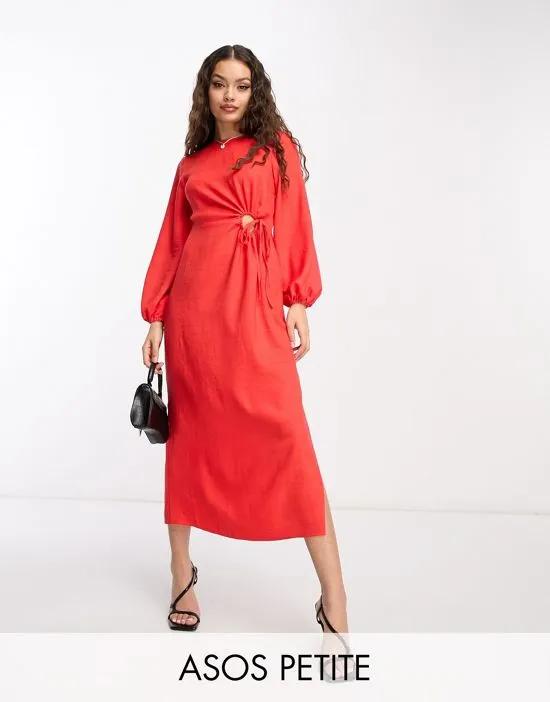 ASOS DESIGN Petite cut-out waist long sleeve midi dress in coral