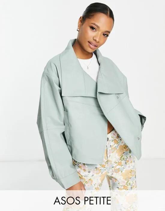 ASOS DESIGN Petite faux leather chuck on jacket in sage