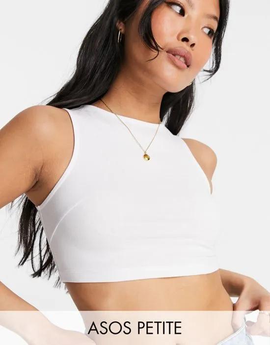 ASOS DESIGN Petite high neck super crop tank in white