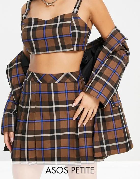 ASOS DESIGN Petite kilt mini skirt in brown check