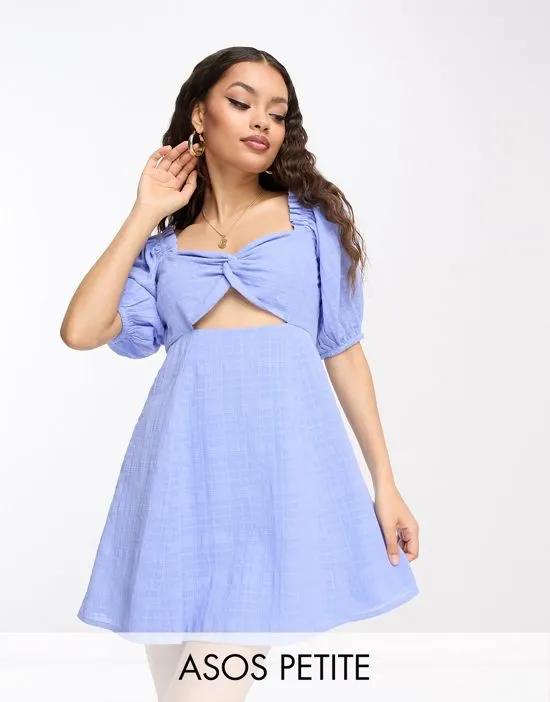 ASOS DESIGN Petite knot front mini dress in check textured in blue