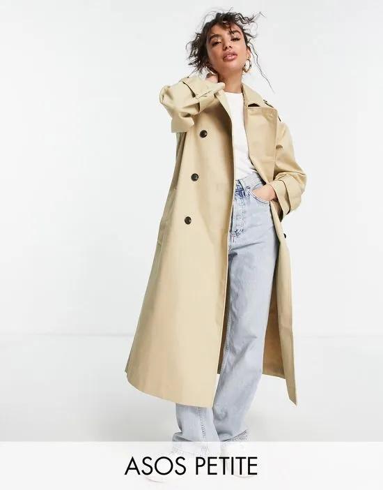 ASOS DESIGN Petite longline trench coat in stone