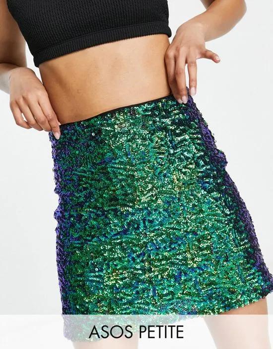ASOS DESIGN Petite mini skirt in green sequin