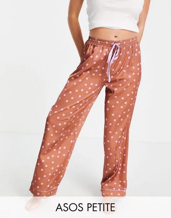ASOS DESIGN Petite mix & match satin spot pajama pants in brown & lilac