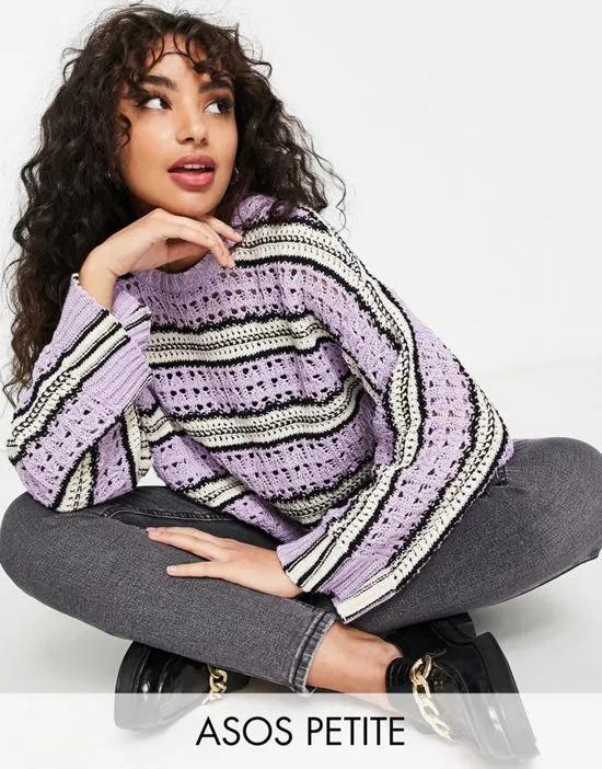 ASOS DESIGN Petite open stitch sweater with stripe pattern in lilac