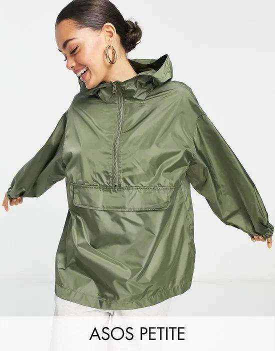 ASOS DESIGN Petite overhead rain jacket in khaki