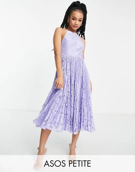 ASOS DESIGN Petite pinny midi prom dress in lilac pleated lace