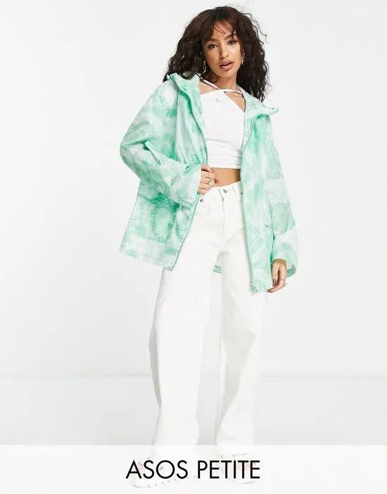 ASOS DESIGN Petite printed rain jacket in green