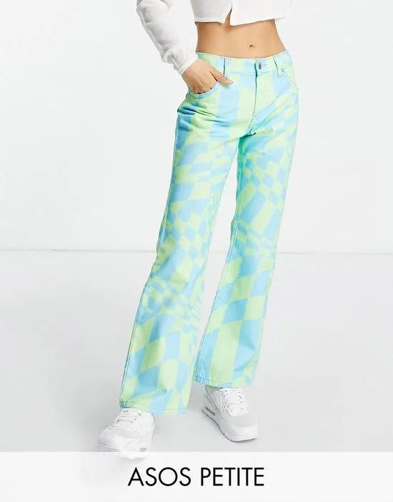 ASOS DESIGN Petite puddle flare pants in psychedelic checkerboard