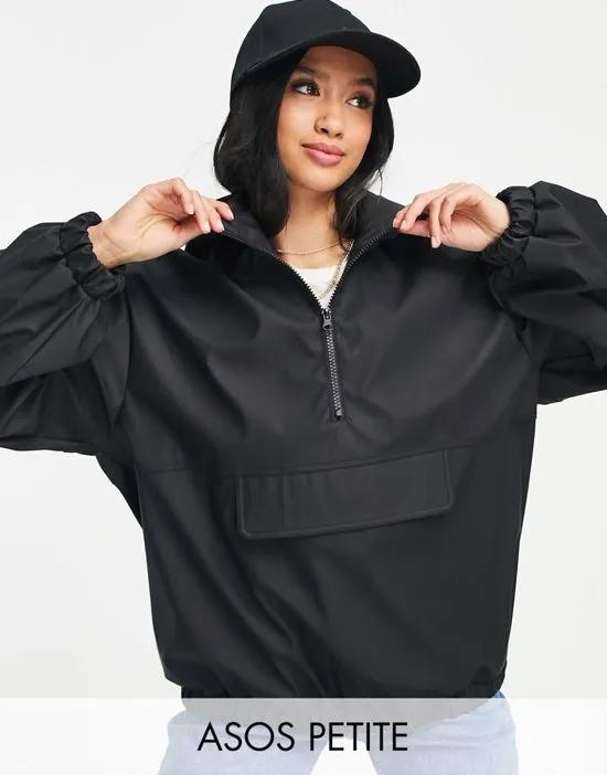 ASOS DESIGN Petite rubberized rain jacket in black