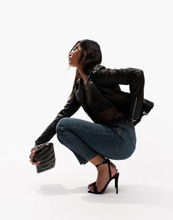 ASOS DESIGN Petite slim mom jeans in mid blue