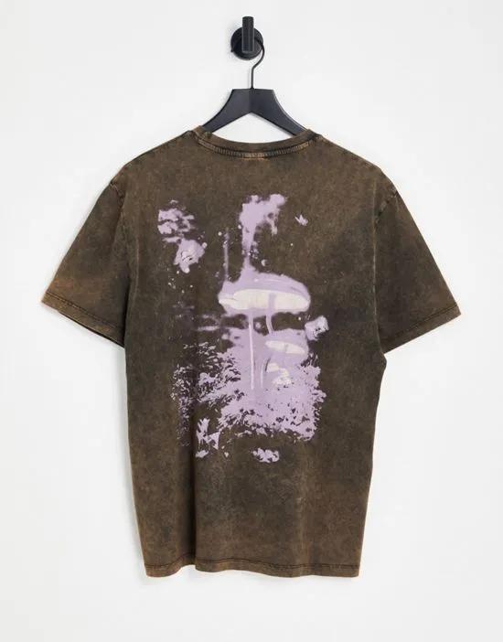 ASOS DESIGN relaxed T-shirt in washed brown with mushroom back print