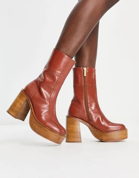 ASOS DESIGN Romeo leather platform boots in tan