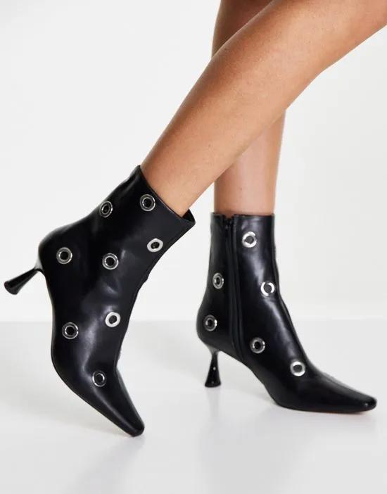 ASOS DESIGN Rush mid-heeled boots with hardware detail in black