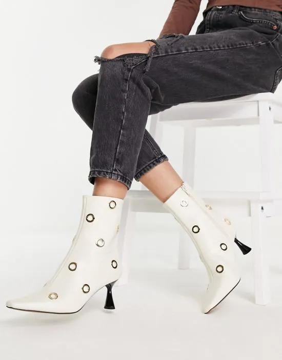 ASOS DESIGN Rush mid-heeled boots with hardware detail in natural