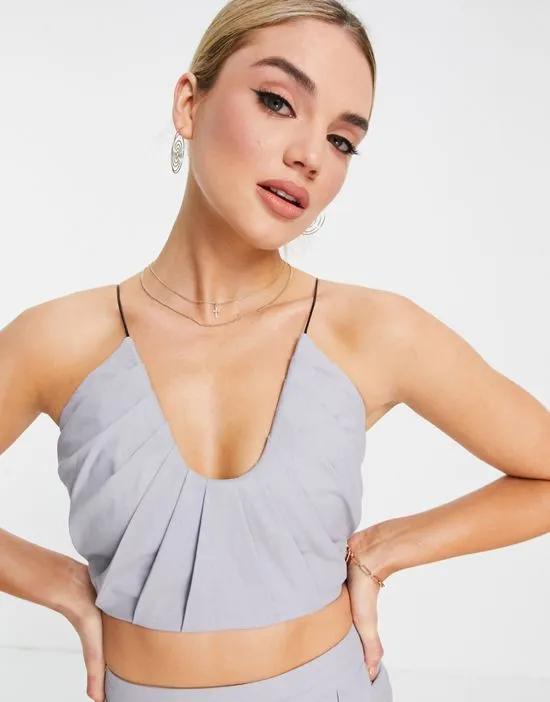 ASOS DESIGN scoop neck top with pleat detail in blue - part of a set
