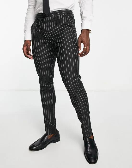 ASOS DESIGN skinny suit pants in black and white pin stripe