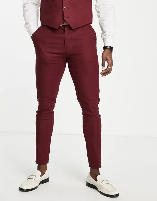 ASOS DESIGN super skinny linen mix suit pants in burgundy