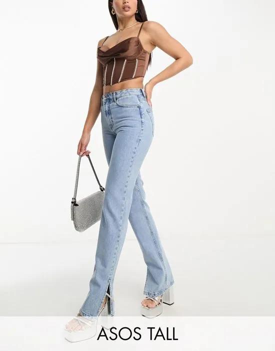 ASOS DESIGN Tall 90s straight jean in light blue with split hem