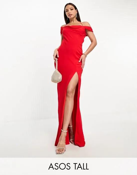 ASOS DESIGN Tall cap sleeve strappy open back bias maxi dress in red